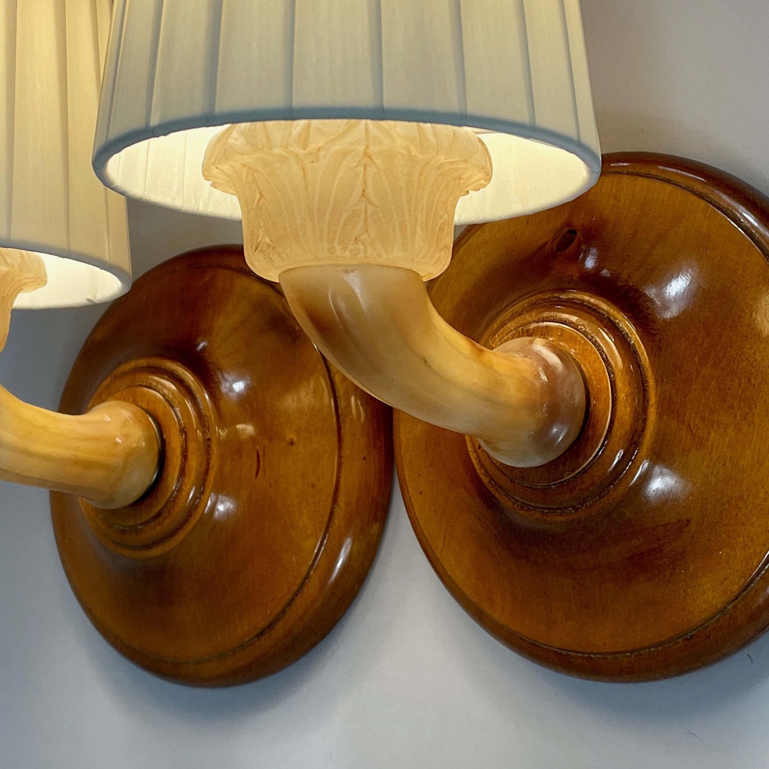 Alabaster, Birch and Pleated Fabric Wall Lights, Sweden 1920s For Sale 5