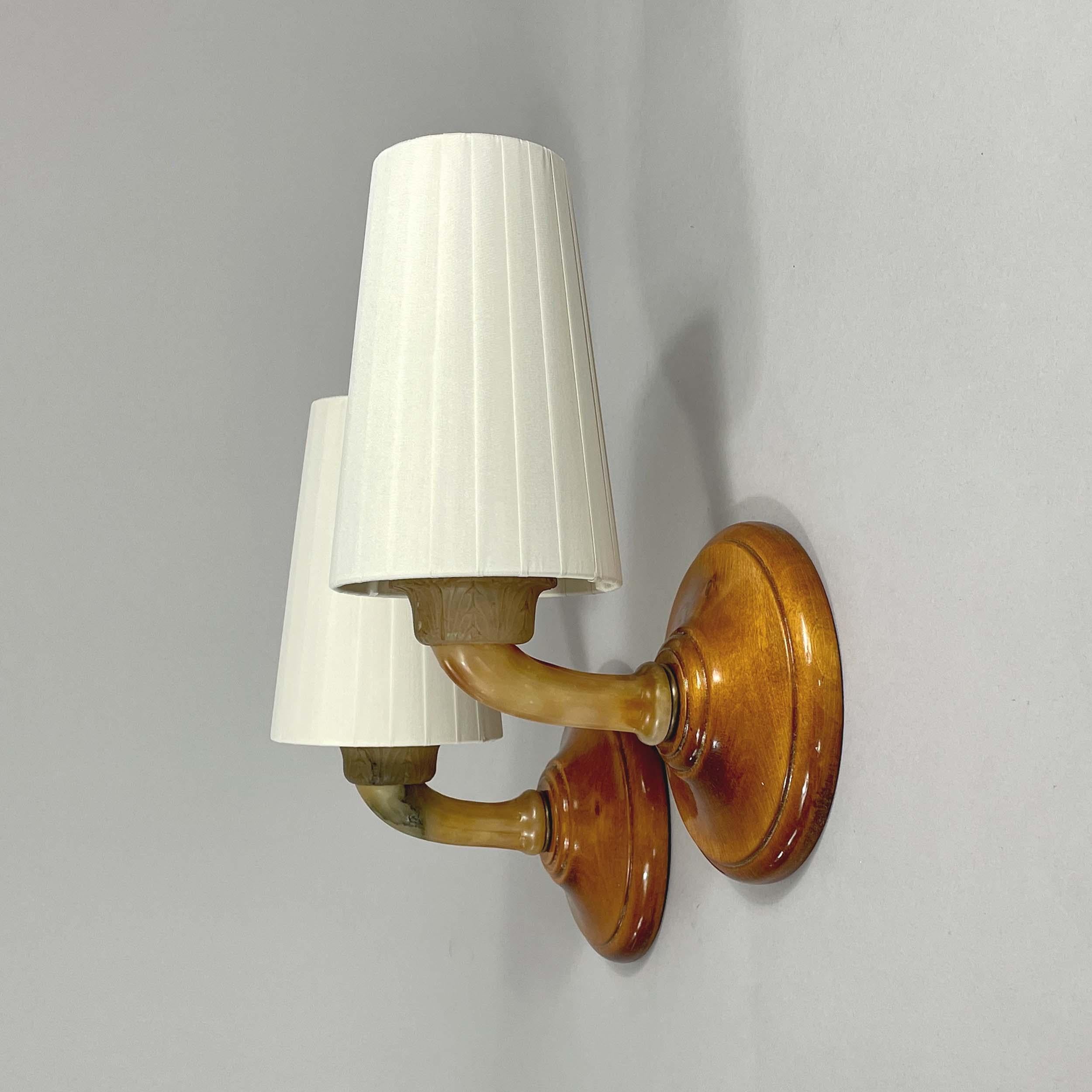 Alabaster, Birch and Pleated Fabric Wall Lights, Sweden 1920s For Sale 2