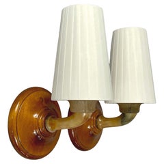 Alabaster, Birch and Pleated Fabric Wall Lights, Sweden 1920s