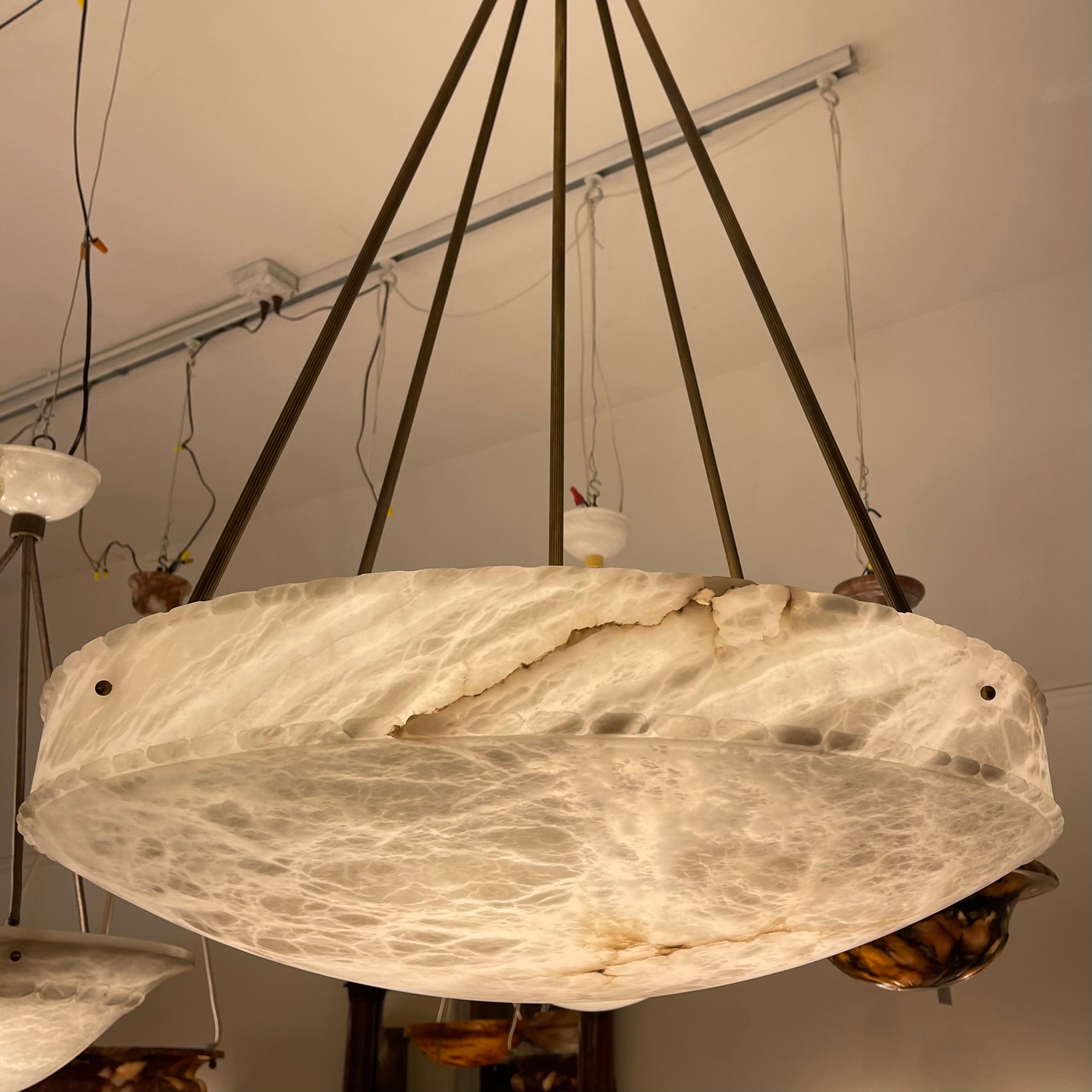 Alabaster Bowl Suspended on Brass Rods In Excellent Condition In New York, NY