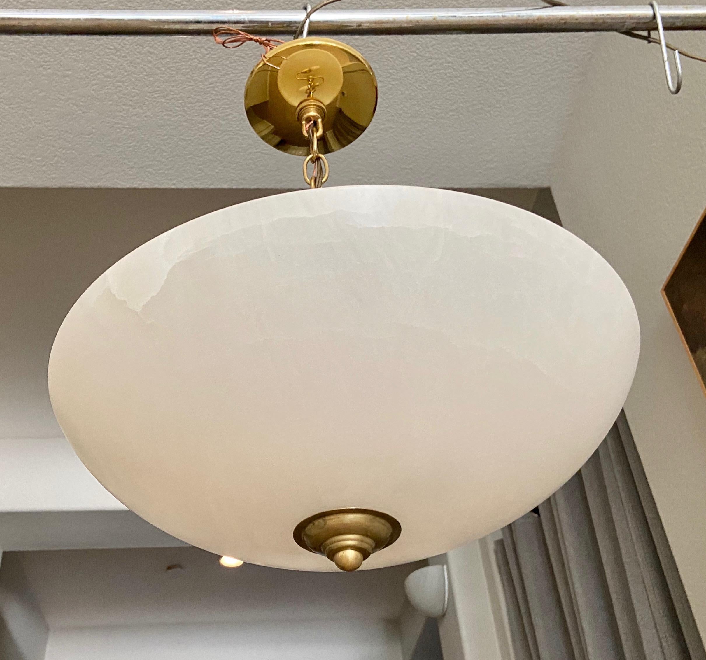 Late 20th Century Alabaster Brass Chandelier Pendant Ceiling Light