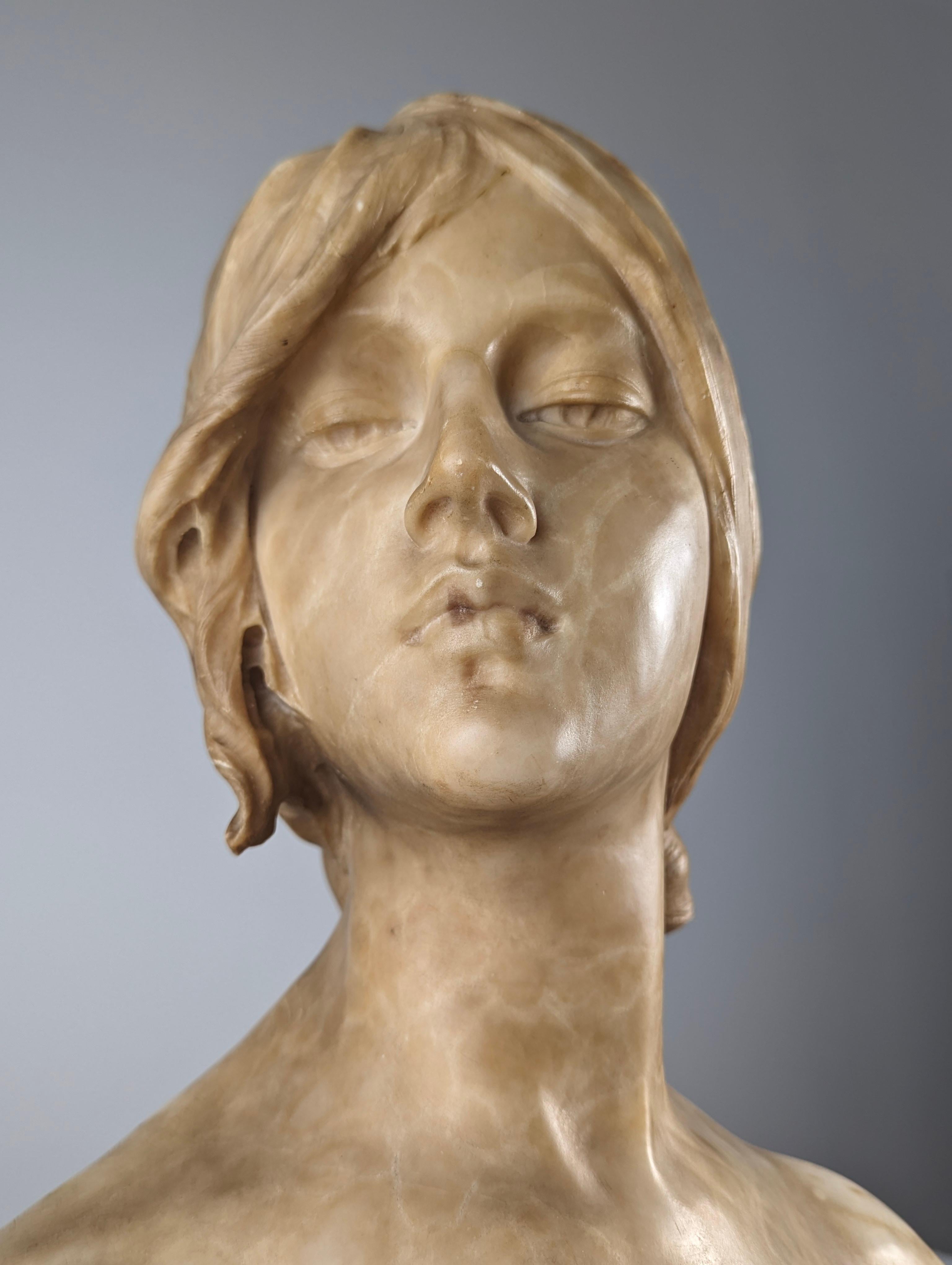 Alabaster Bust 'Giovane Donna' by Antonio Frilli, Signed 19th Century 5