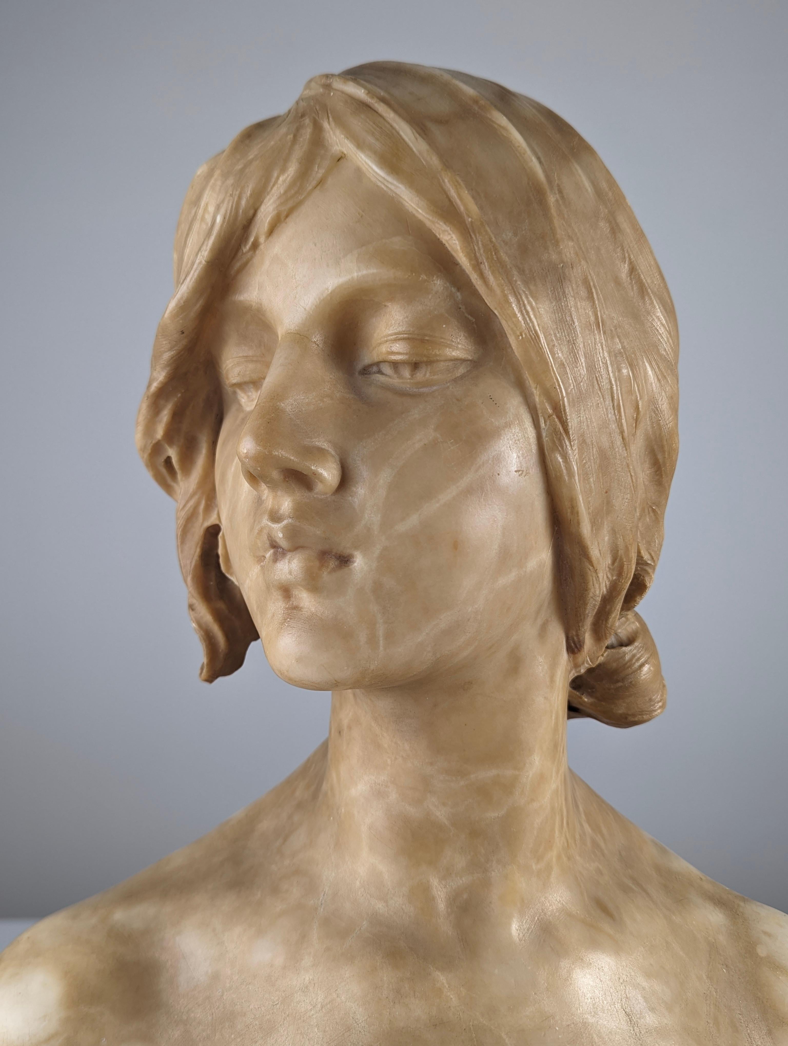Alabaster Bust 'Giovane Donna' by Antonio Frilli, Signed 19th Century 6