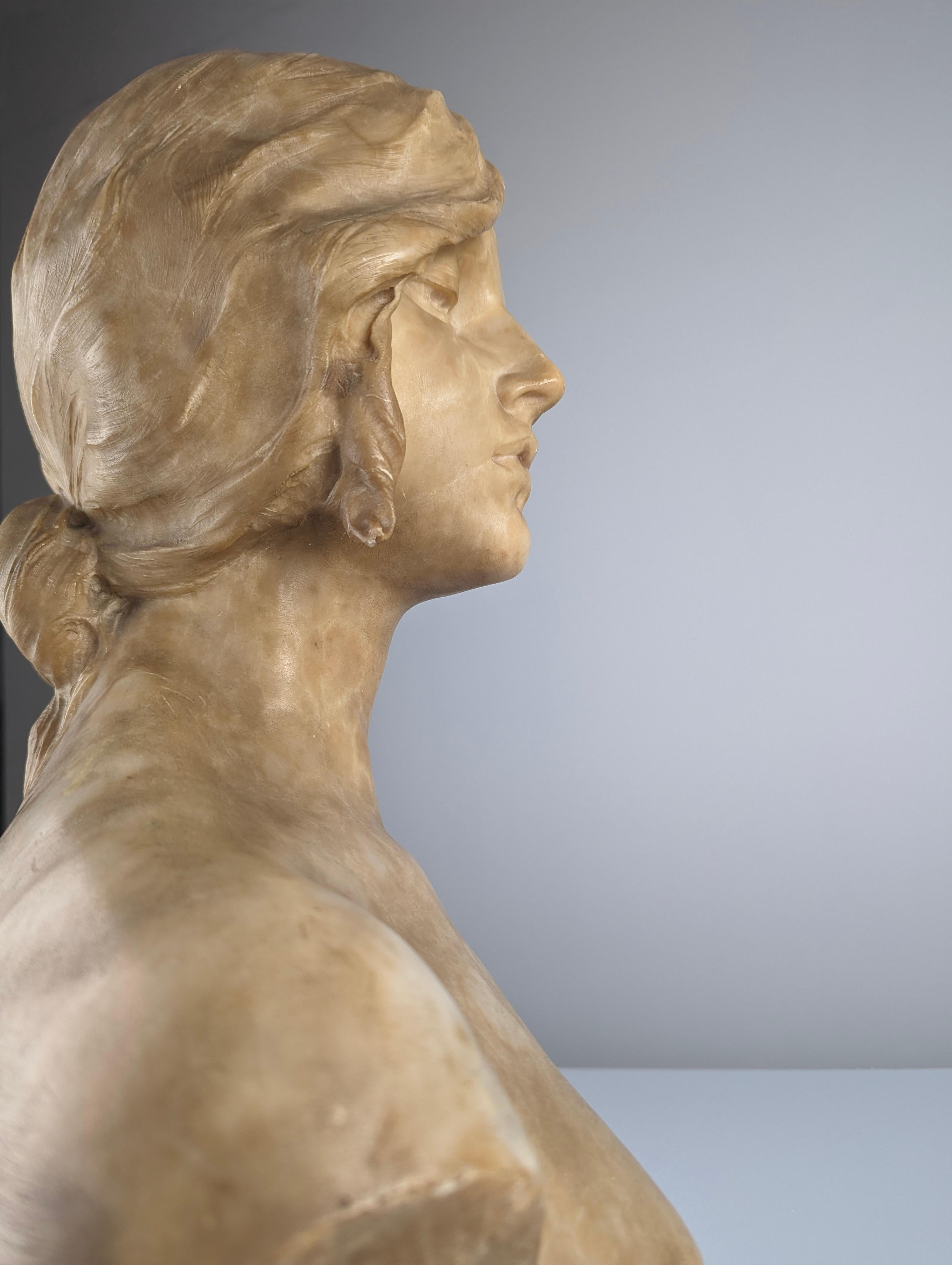 Alabaster Bust 'Giovane Donna' by Antonio Frilli, Signed 19th Century 3
