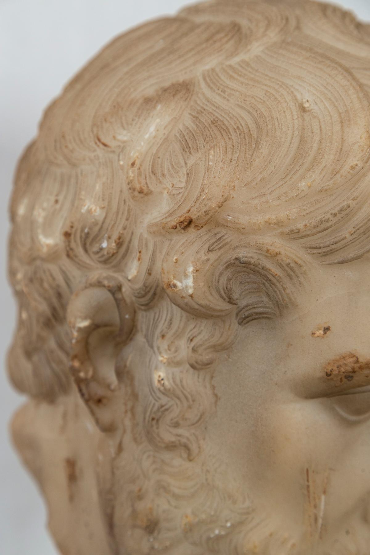 Alabaster Bust of a Greek or Roman Male on a Marble  Base 5