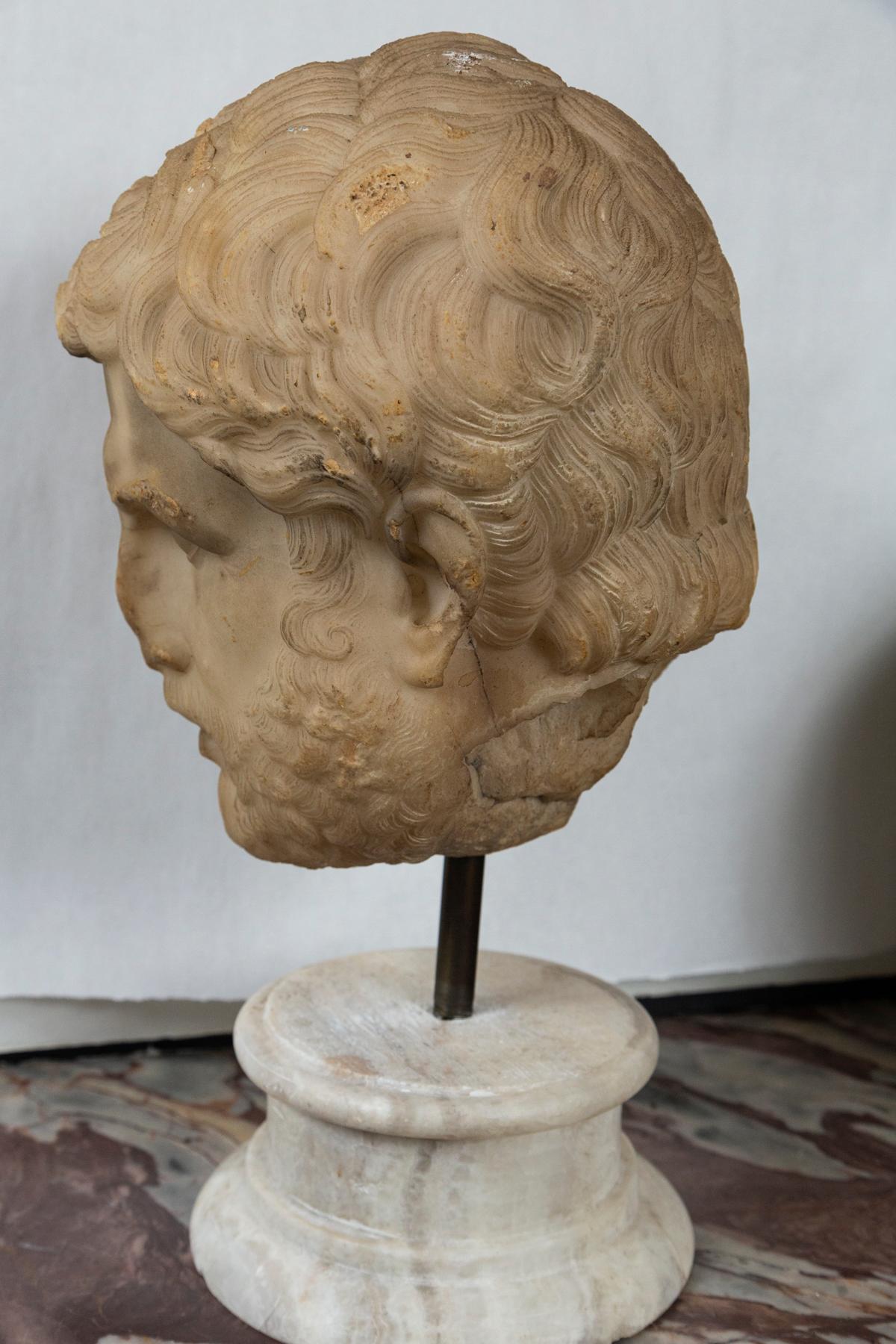 Alabaster Bust of a Greek or Roman Male on a Marble  Base 2