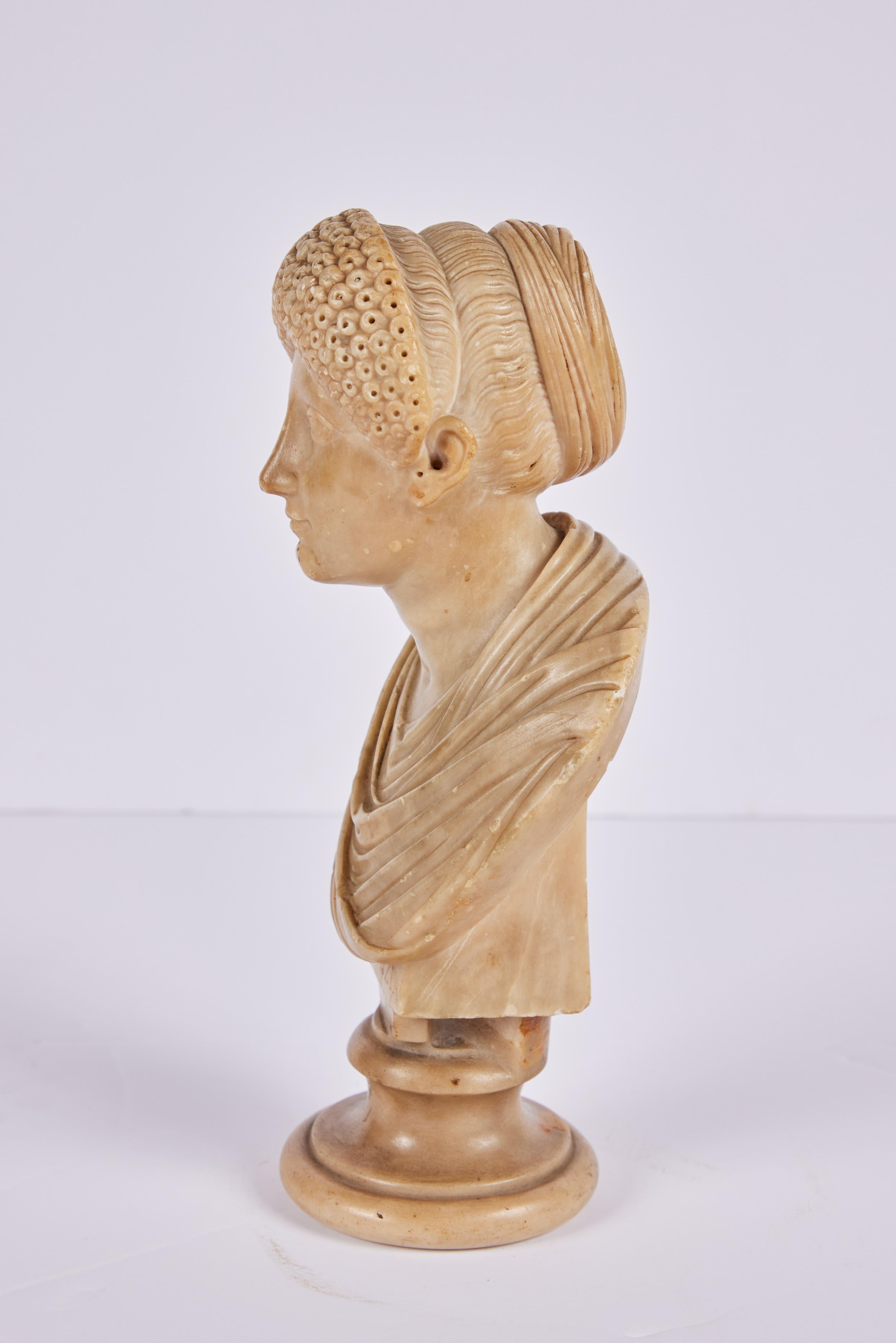 Hand-Carved Alabaster Bust of a Roman Empress