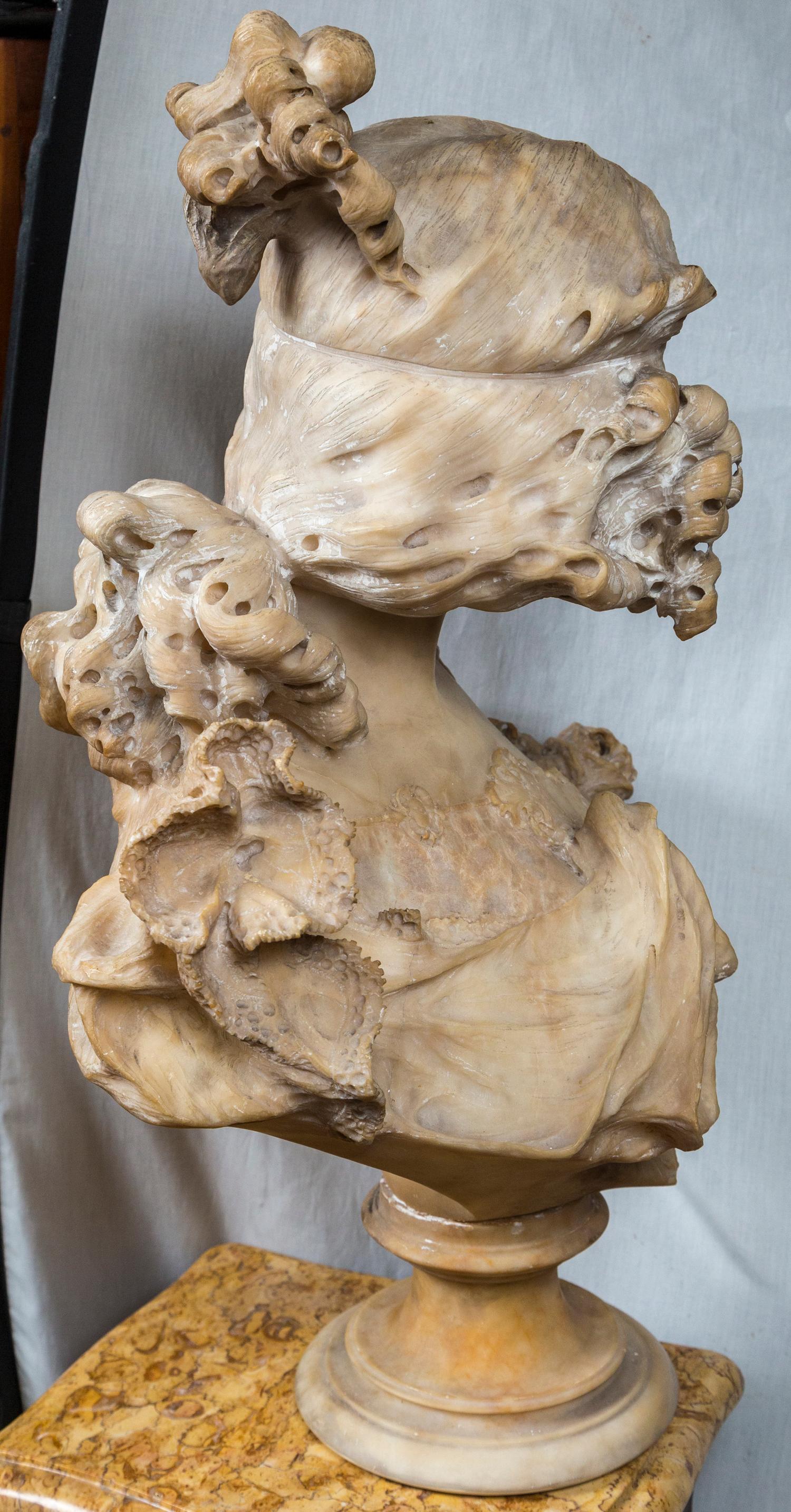 Alabaster Bust of a Smiling Young Lady For Sale 1
