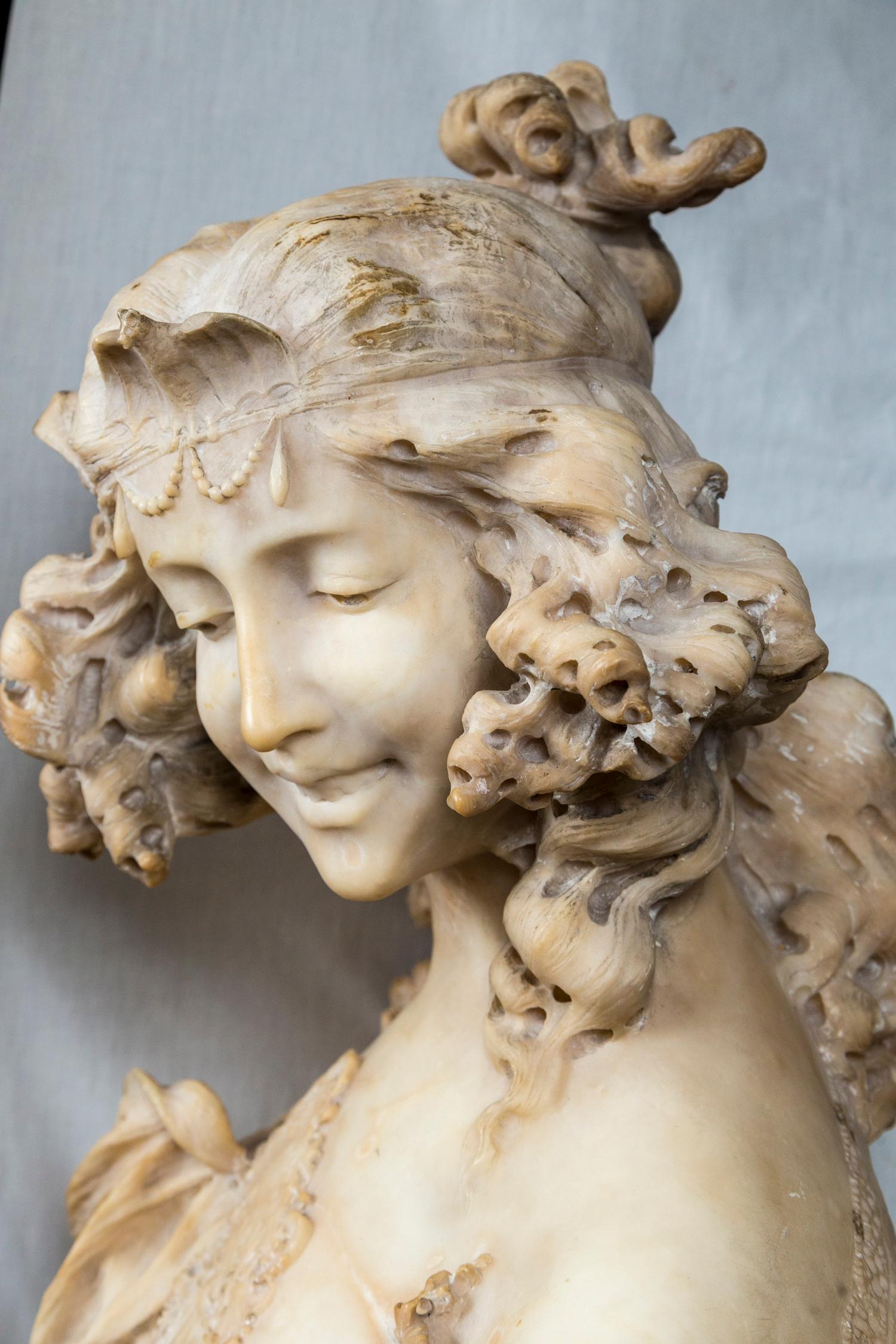 Victorian Alabaster Bust of a Smiling Young Lady For Sale