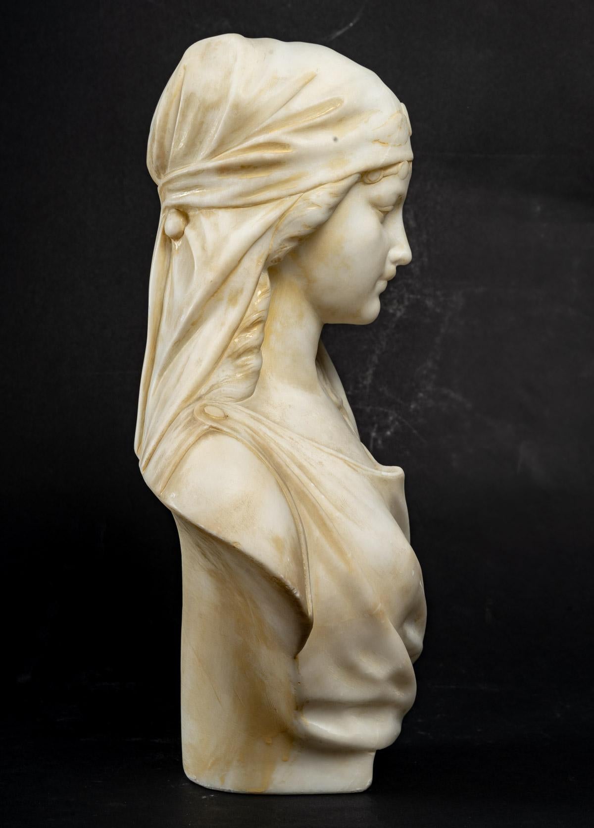 Art Nouveau Alabaster Bust of a Woman by Guglielmo Pugi