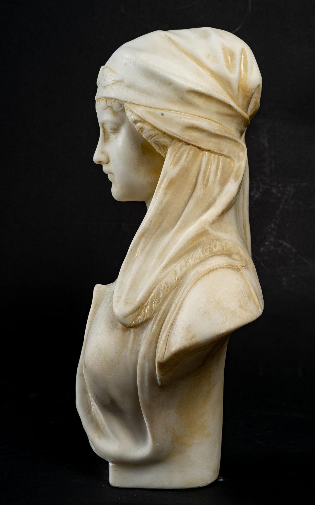 19th Century Alabaster Bust of a Woman by Guglielmo Pugi