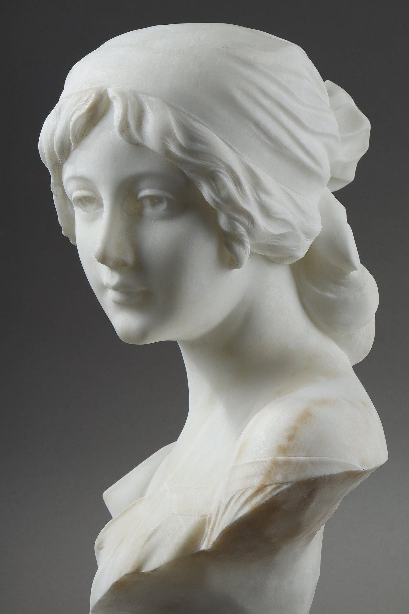 Alabaster bust of a young woman, signed Cyprien  For Sale 5