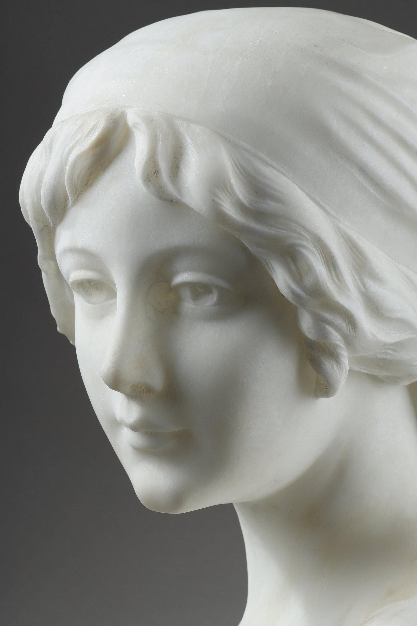Alabaster bust of a young woman, signed Cyprien  For Sale 6