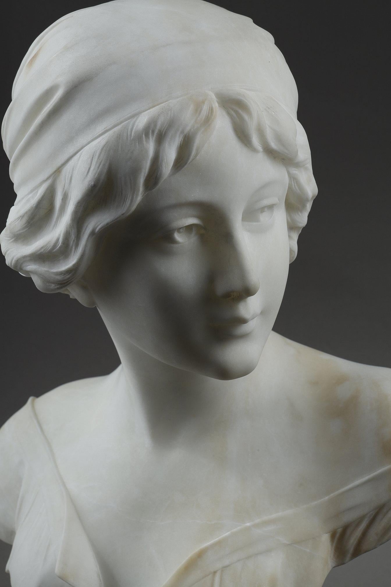Alabaster bust of a young woman, signed Cyprien  For Sale 7
