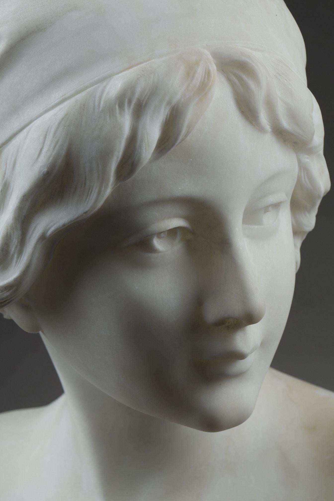 Alabaster bust of a young woman, signed Cyprien  For Sale 8