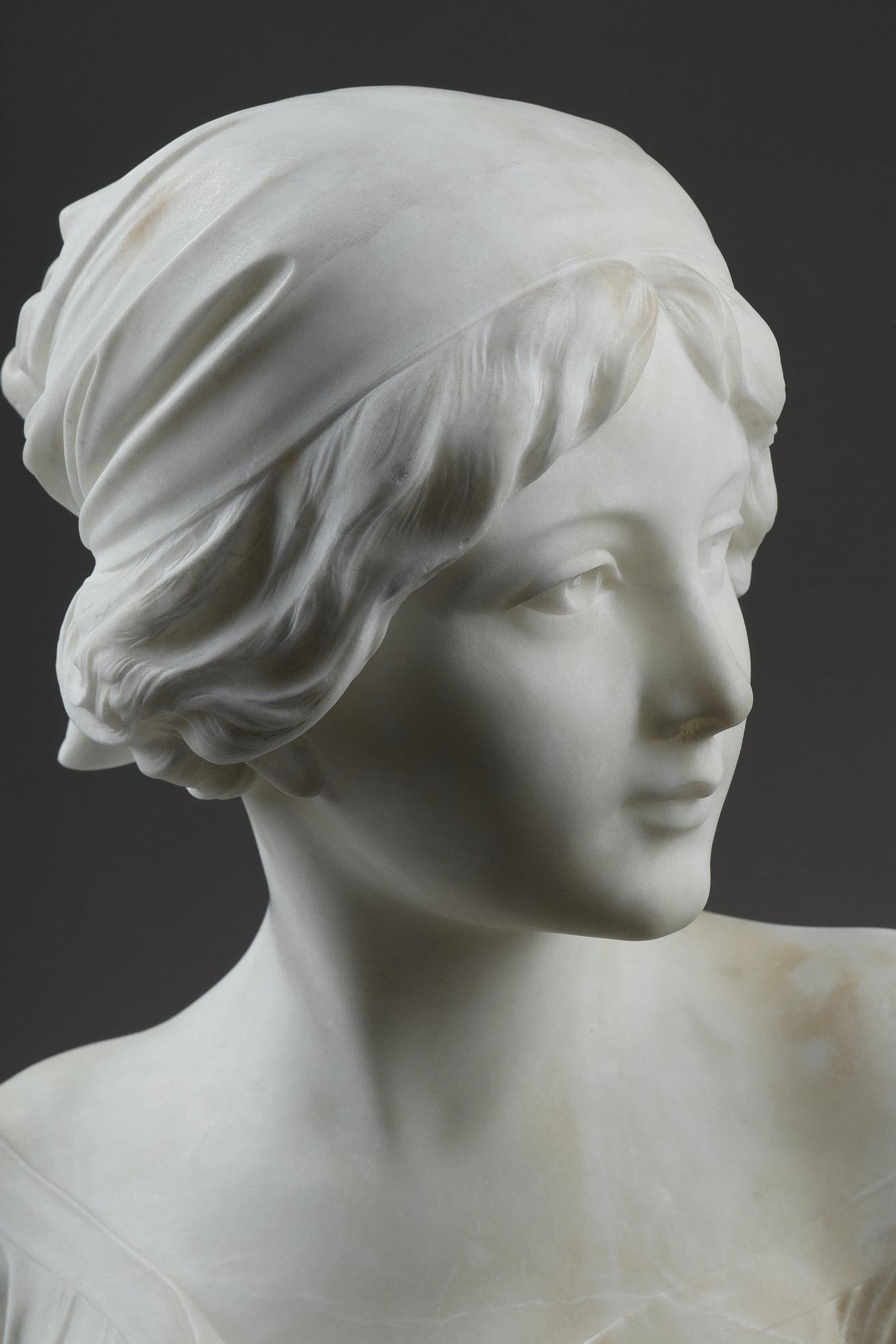 Alabaster bust of a young woman, signed Cyprien  For Sale 9