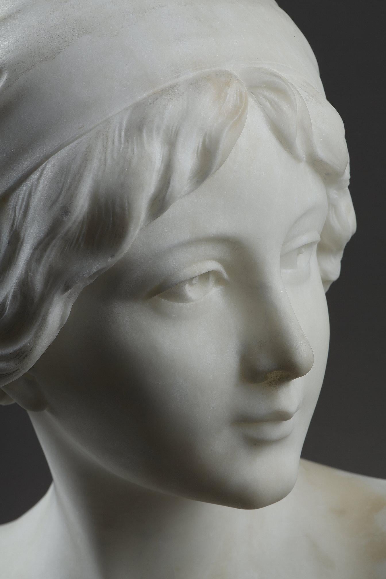 Alabaster bust of a young woman, signed Cyprien  For Sale 10