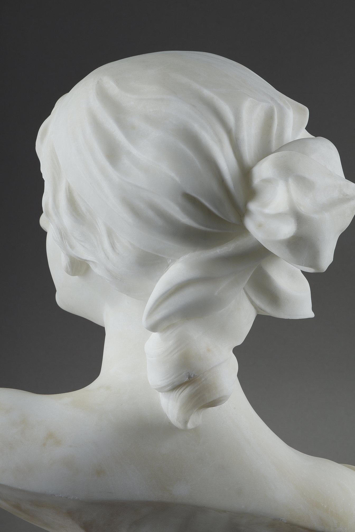 Alabaster bust of a young woman, signed Cyprien For Sale 11