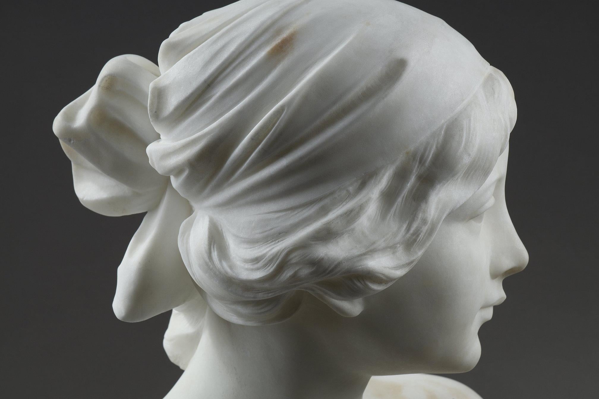 Alabaster bust of a young woman, signed Cyprien  For Sale 13
