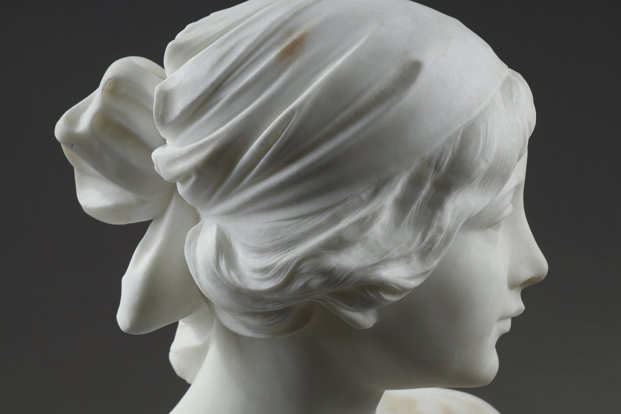 Alabaster bust of a young woman, signed Cyprien For Sale 13
