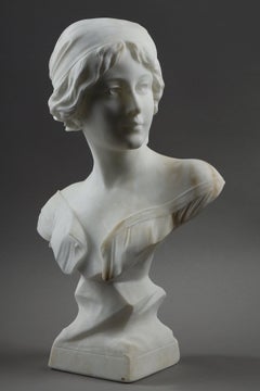 Alabaster bust of a young woman, signed Cyprien