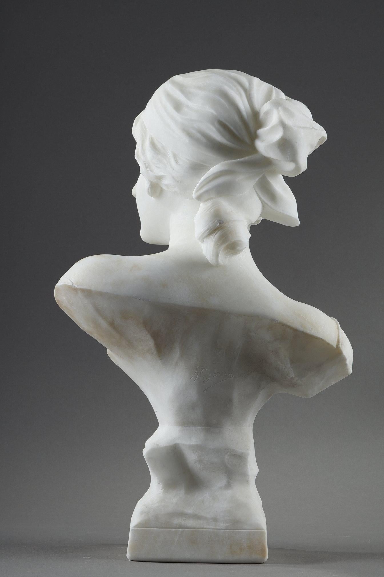 Alabaster bust of a young woman, signed Cyprien  For Sale 2