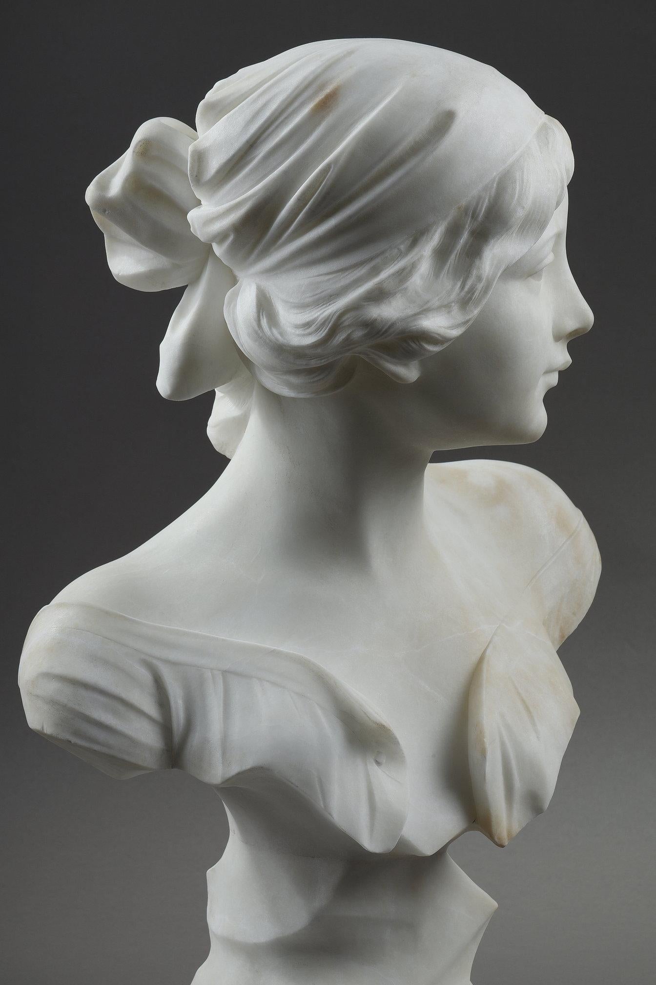 Alabaster bust of a young woman, signed Cyprien  For Sale 4