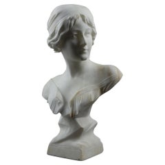 Antique Alabaster bust of a young woman, signed Cyprien 