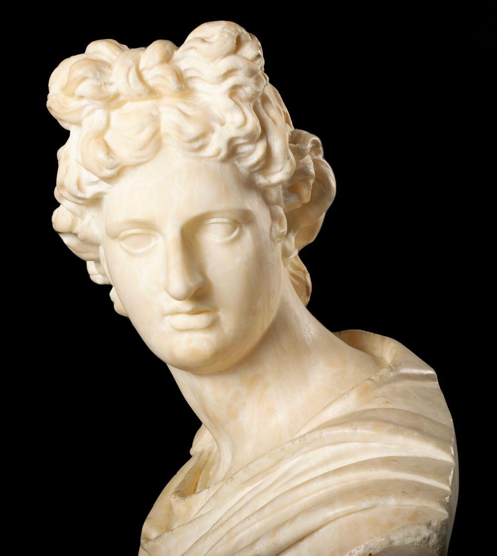 Alabasterbüste des Apollo aus Alabaster, Italien, 19. Jahrhundert (Italienisch) im Angebot