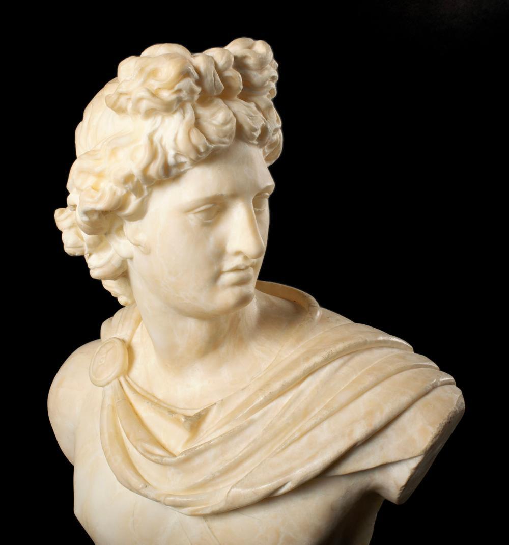 Alabasterbüste des Apollo aus Alabaster, Italien, 19. Jahrhundert im Angebot 1