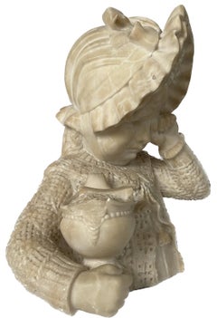 Alabaster Bust of Crying Young Girl