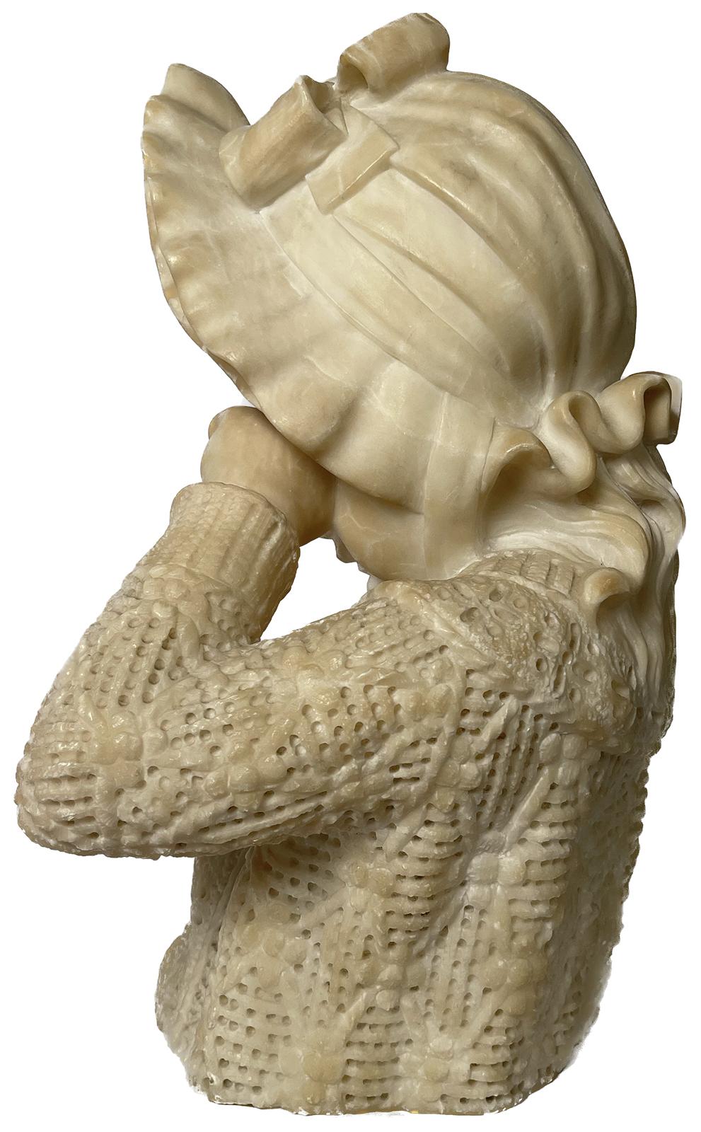 20th Century Alabaster Bust of Crying Young Girl