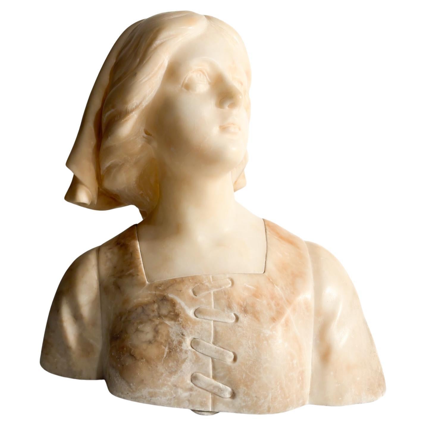 Alabaster Bust of Joan of Arc Attributed to Giuseppe Bessi Early XX Century