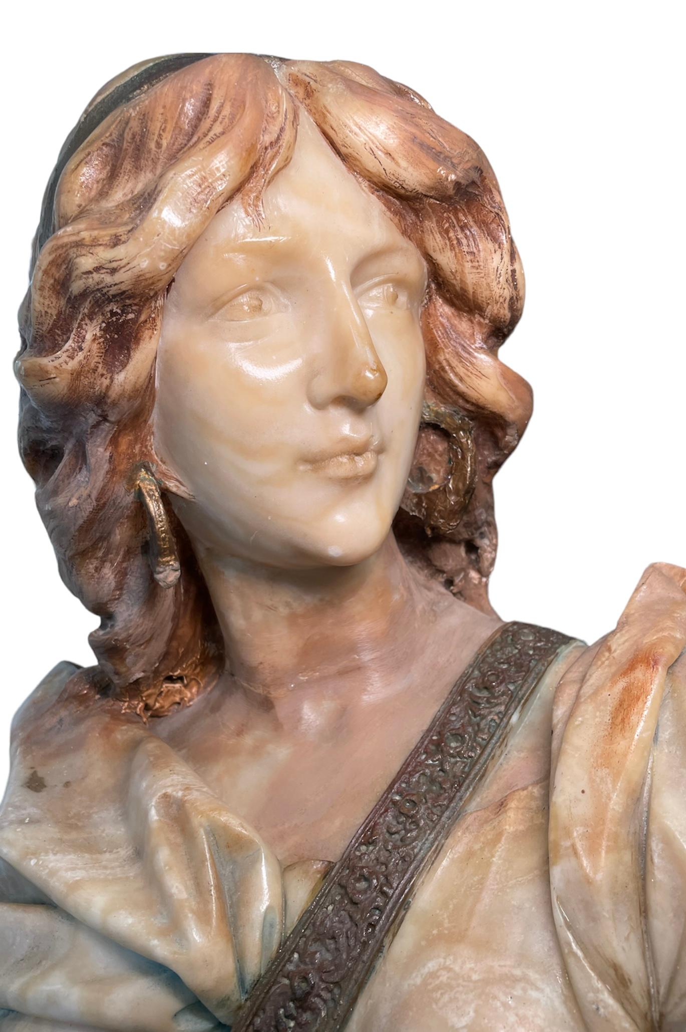 20th Century Alabaster Bust of Judith with Marble Column After August Riedel Painting For Sale