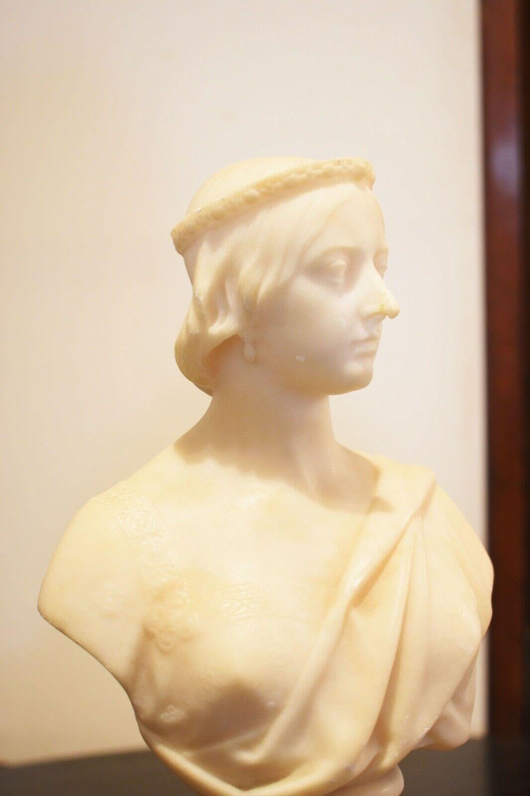 Alabaster Bust of Queen Victoria on a Marble Plinth Attributed to Matthew Nobel 4