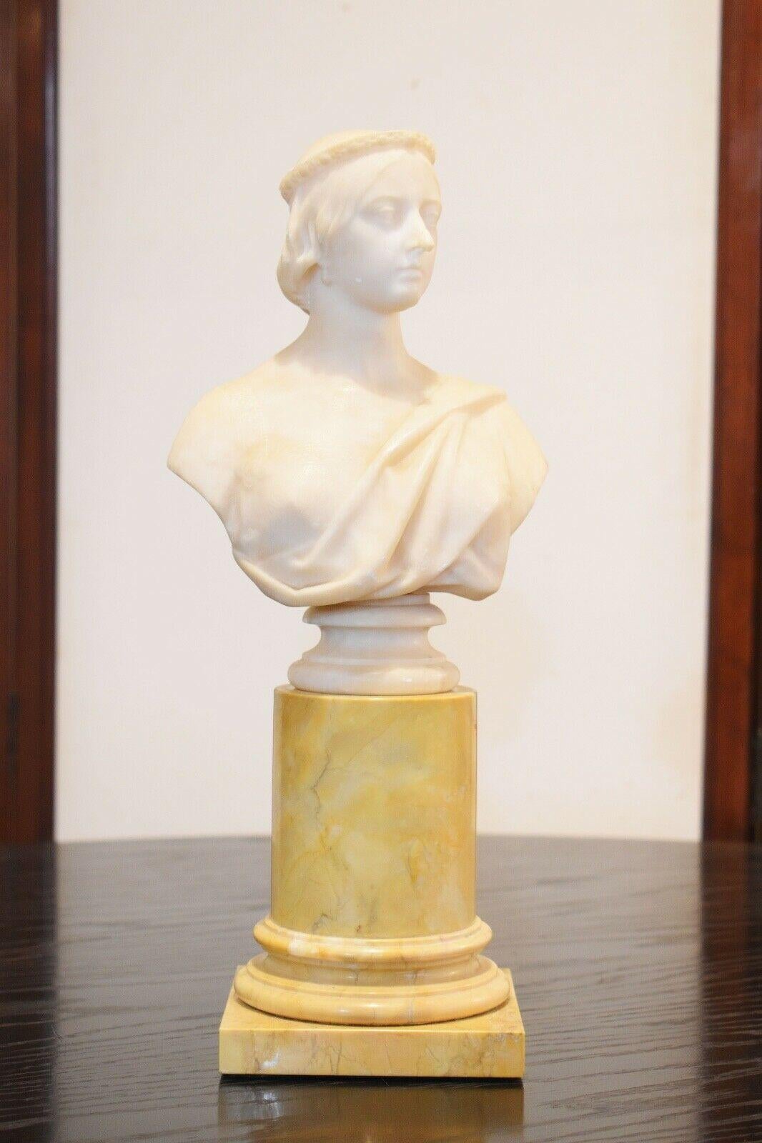 Mid-Century Modern Alabaster Bust of Queen Victoria on a Marble Plinth Attributed to Matthew Nobel