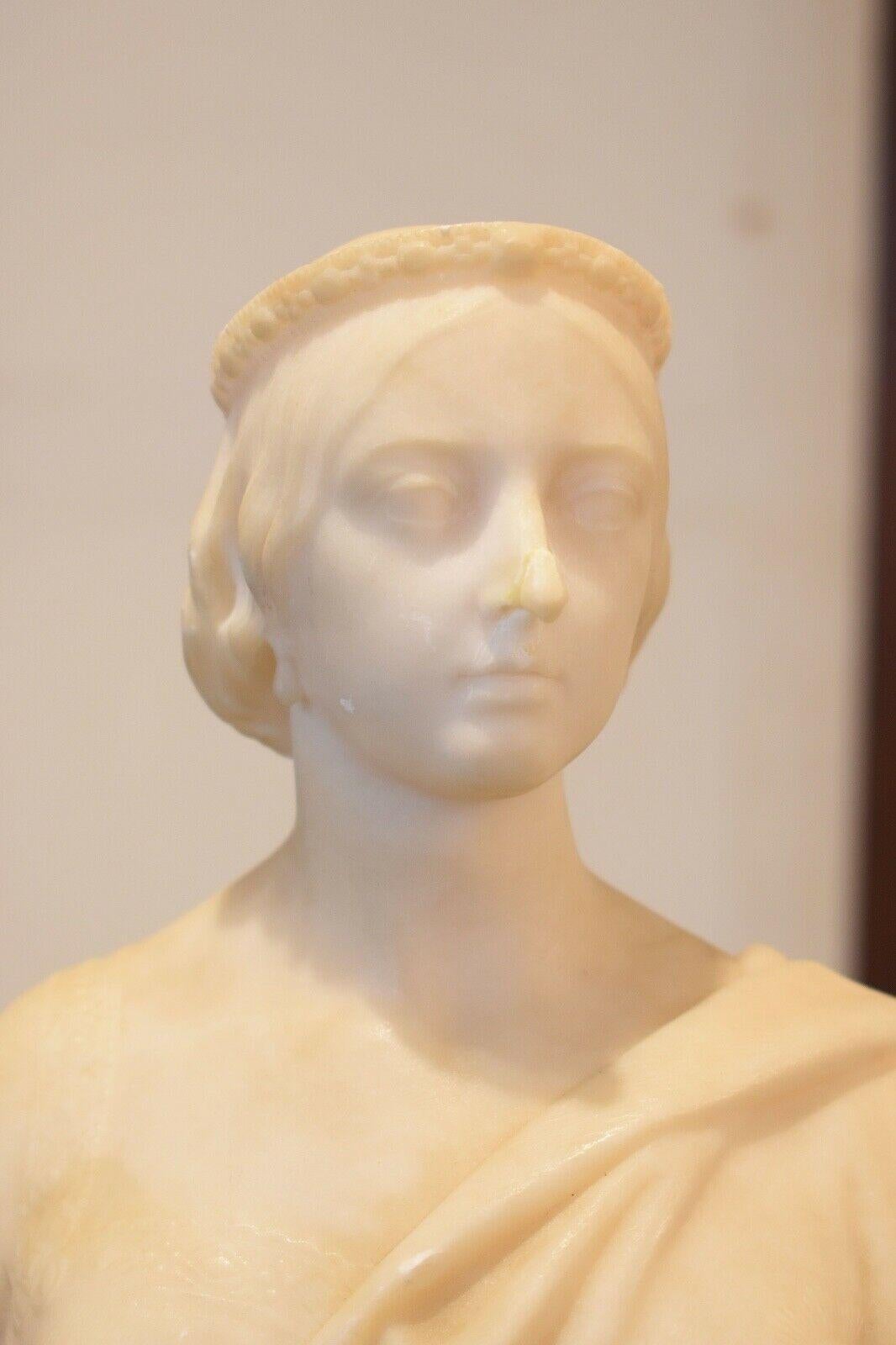 Alabaster Bust of Queen Victoria on a Marble Plinth Attributed to Matthew Nobel 2