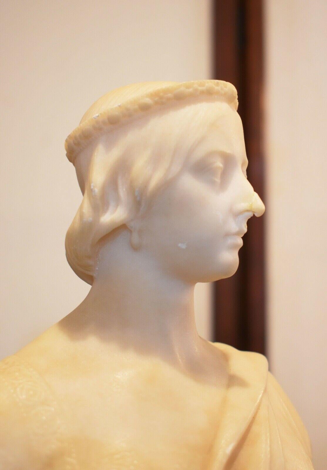 Alabaster Bust of Queen Victoria on a Marble Plinth Attributed to Matthew Nobel 3