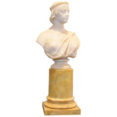 Vintage Alabaster Bust of Queen Victoria on a Marble Plinth Attributed to Matthew Nobel