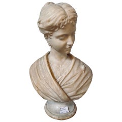 Vintage Alabaster Bust of Young Lady and a Bird, 19th-20th Century