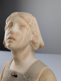 Alabaster-Büste „Junges Mädchen“ von Gustave Van Vaerenbergh, belgischer Jugendstil, um 1900