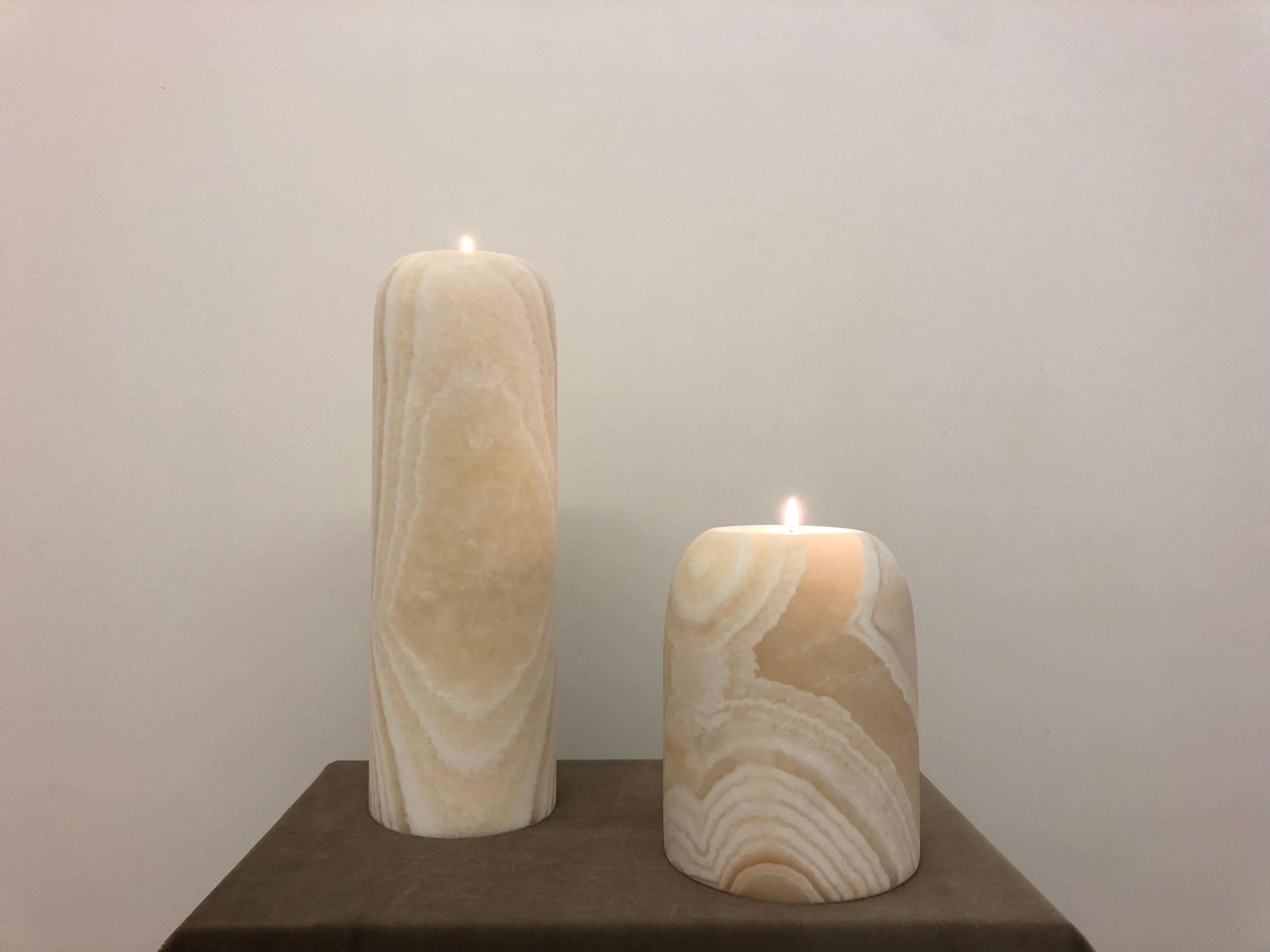 Egyptian Alabaster Candleholder Sculpted by Omar Chakil