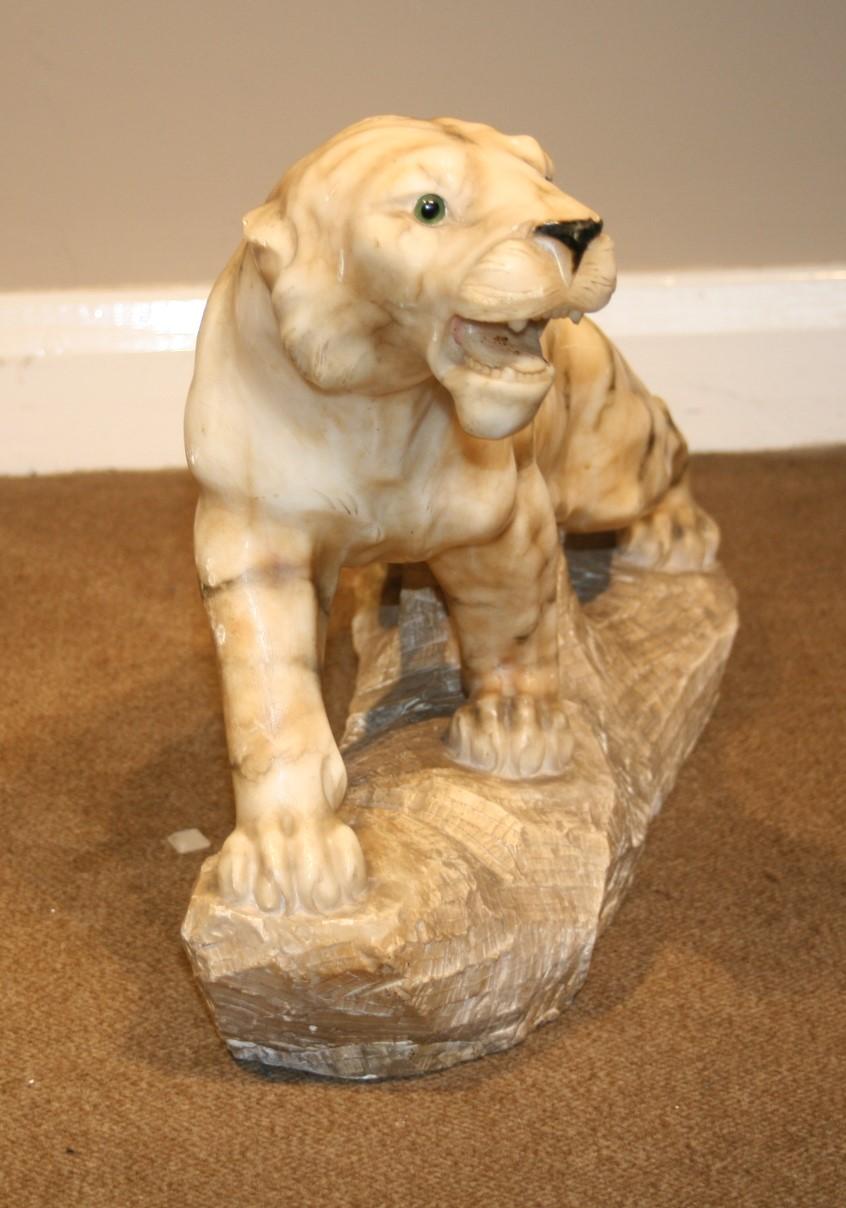 Alabaster Carved Italian Tiger In Good Condition In Chulmleigh, Devon
