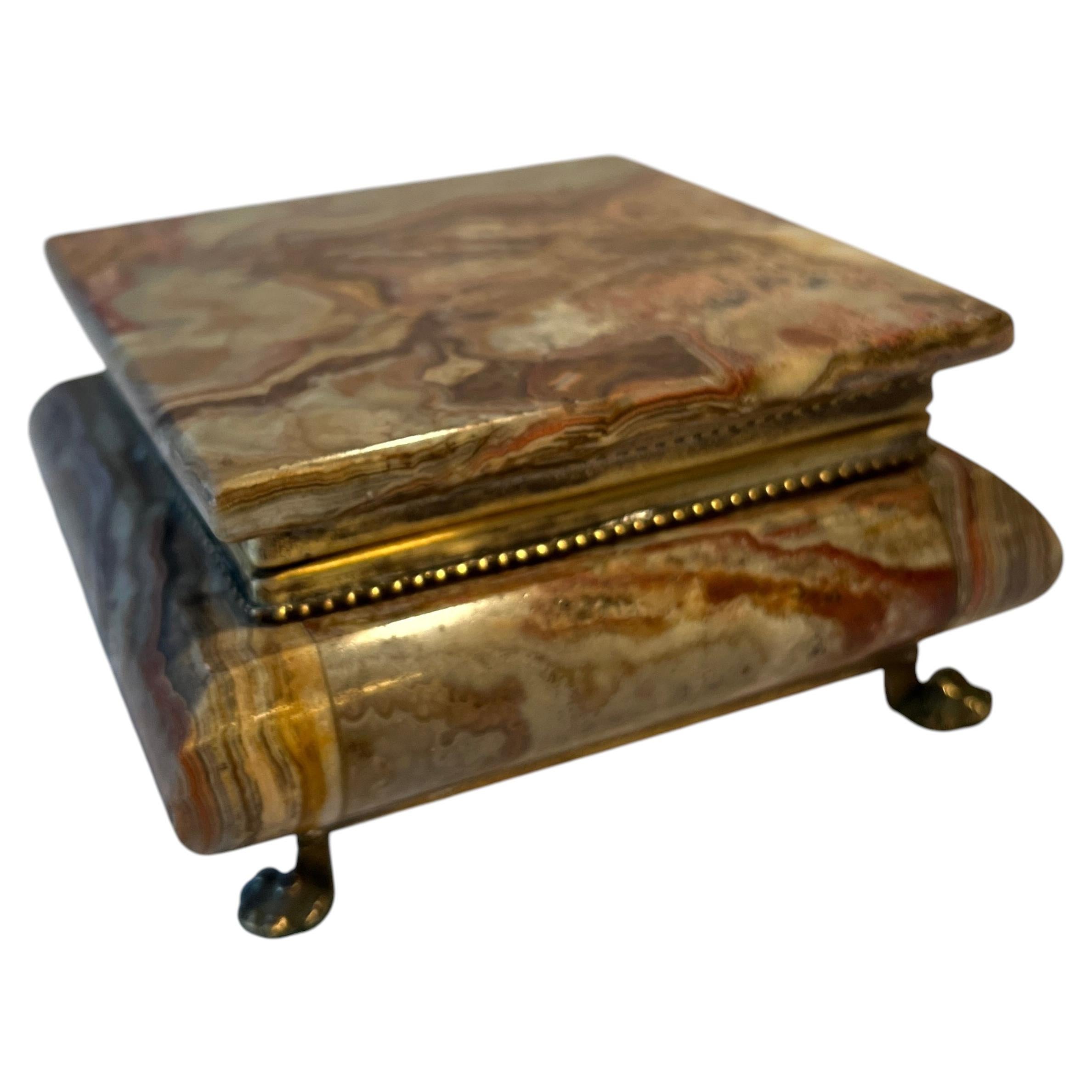 Alabaster Casket Box with Brass Closure and Paw Feet