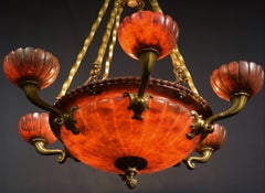 Alabaster Chandelier, 9 Lights, France, circa 1920