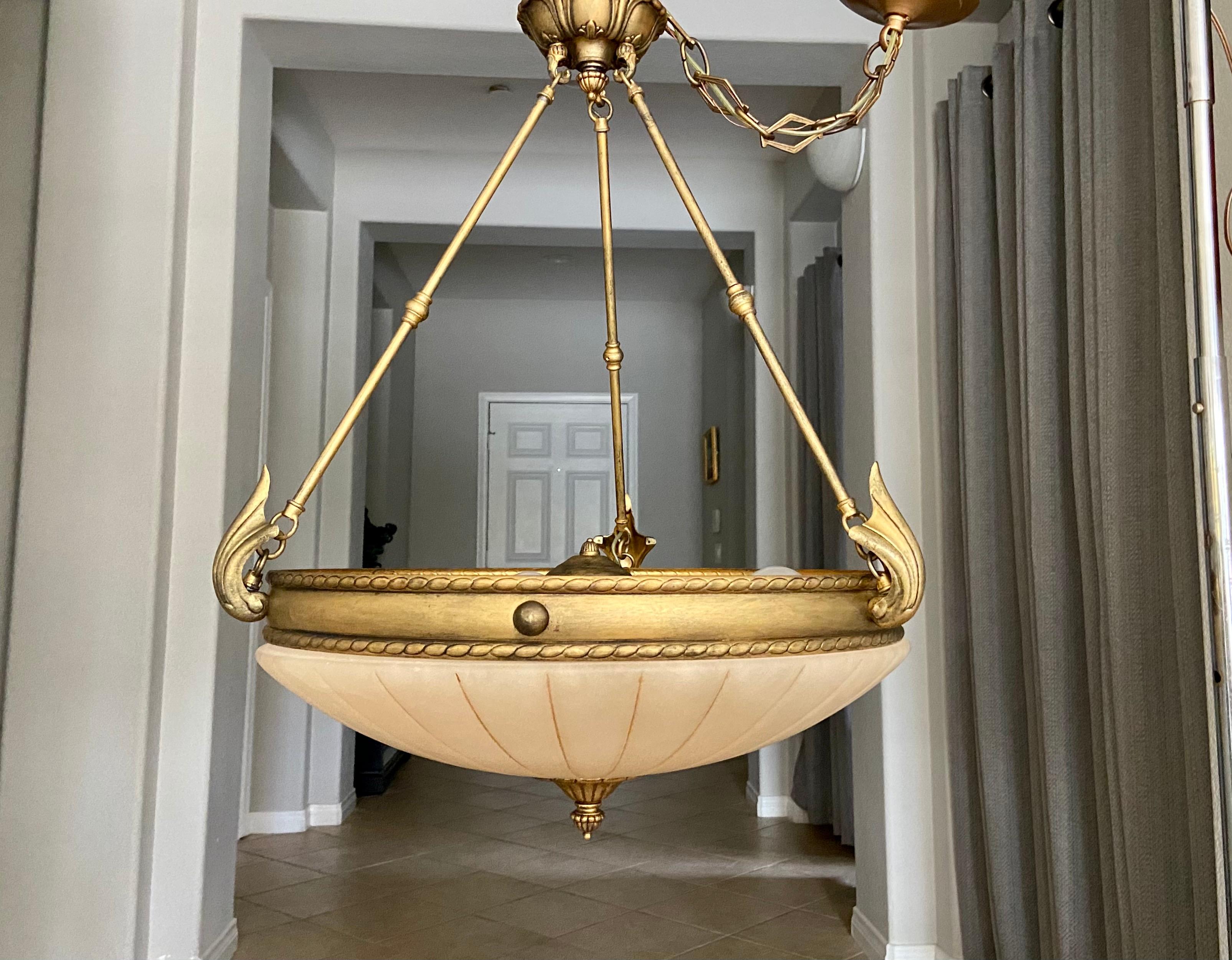Alabaster Chandelier Pendant Ceiling Light In Good Condition In Palm Springs, CA