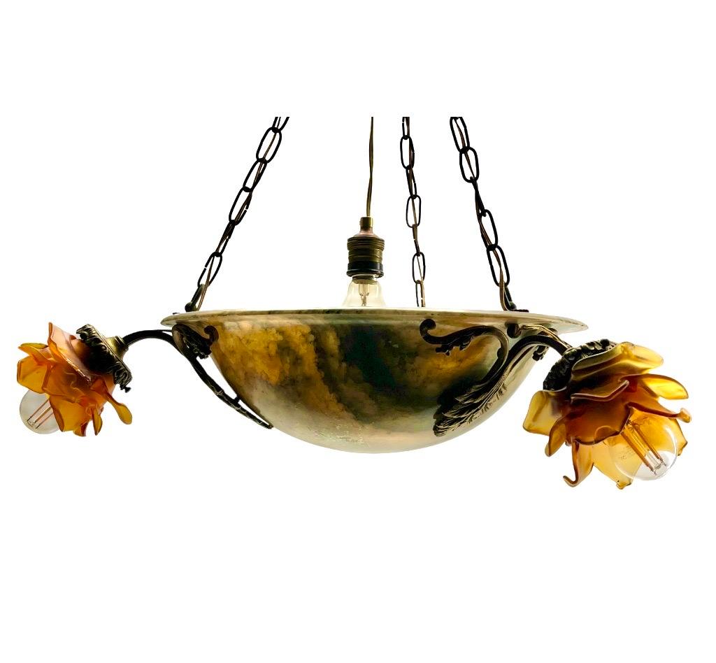 Alabaster Chandelier / Pendant Good Condition Timeless Design and Great Colors  For Sale 2