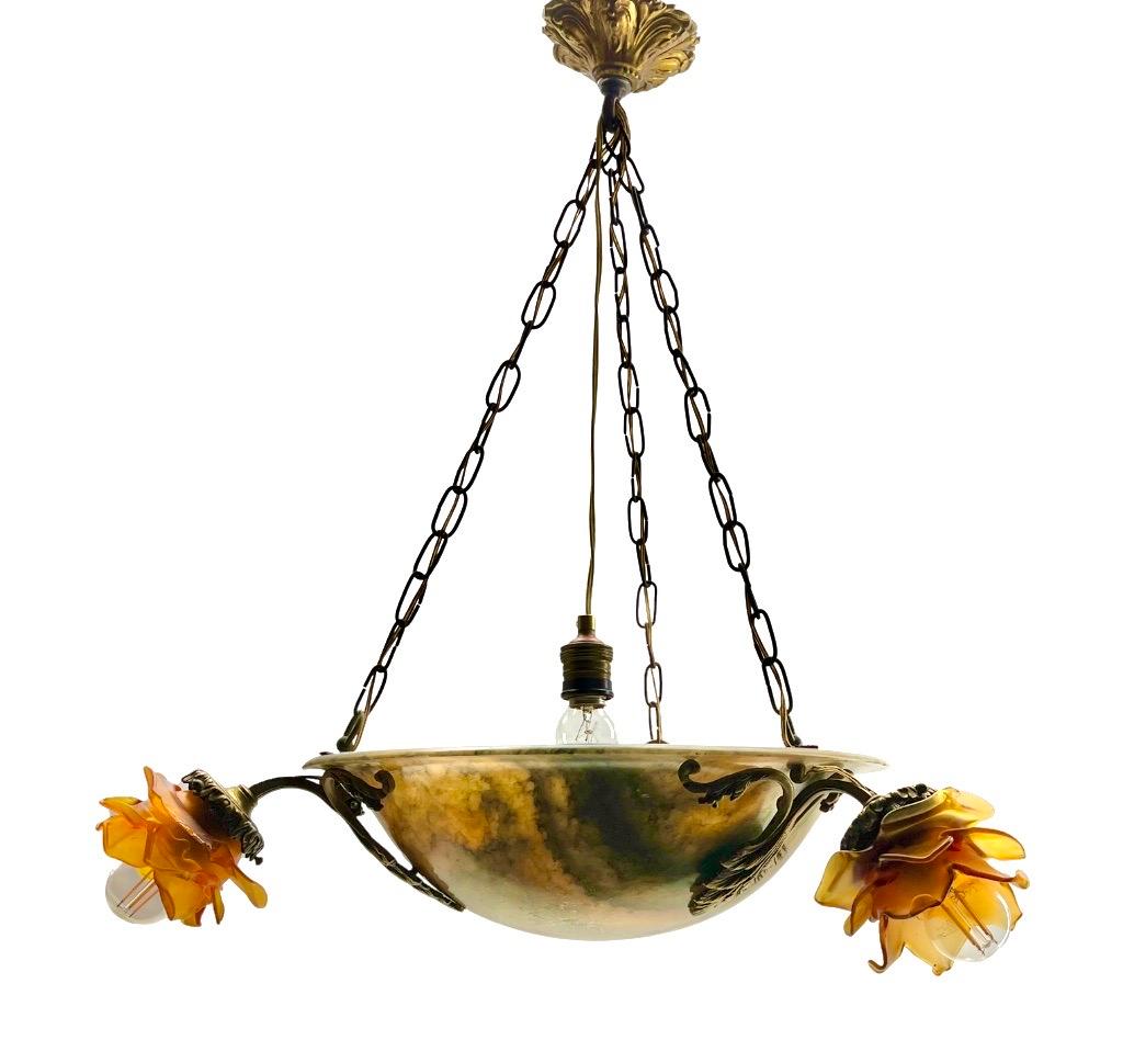 Alabaster Chandelier / Pendant Good Condition Timeless Design and Great Colors  For Sale 1