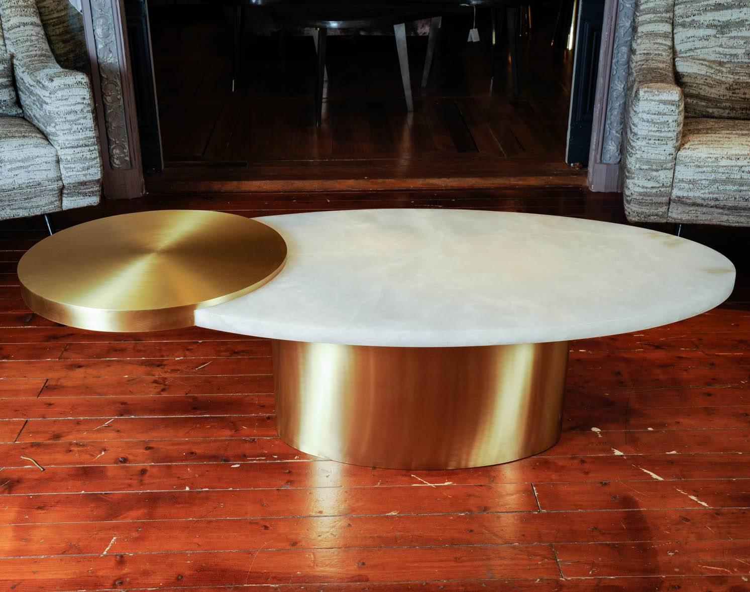 Alabaster and brass coffee table, limited edition.