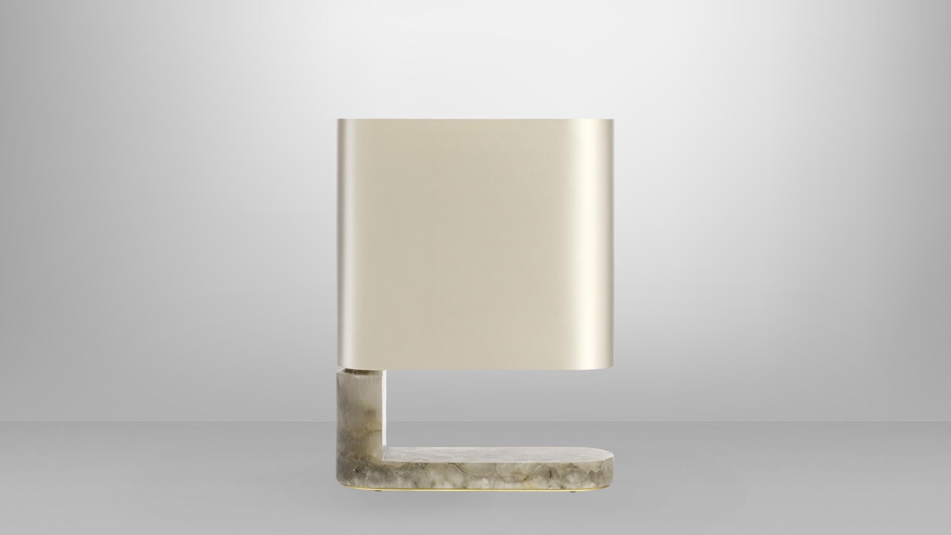 Alabaster Columbo Table Lamp by CTO Lighting
Materials: Grey alabaster with satin brass and dove grey silk shade
Dimensions: 33 x H 43.5 cm

All our lamps can be wired according to each country. If sold to the USA it will be wired for the USA